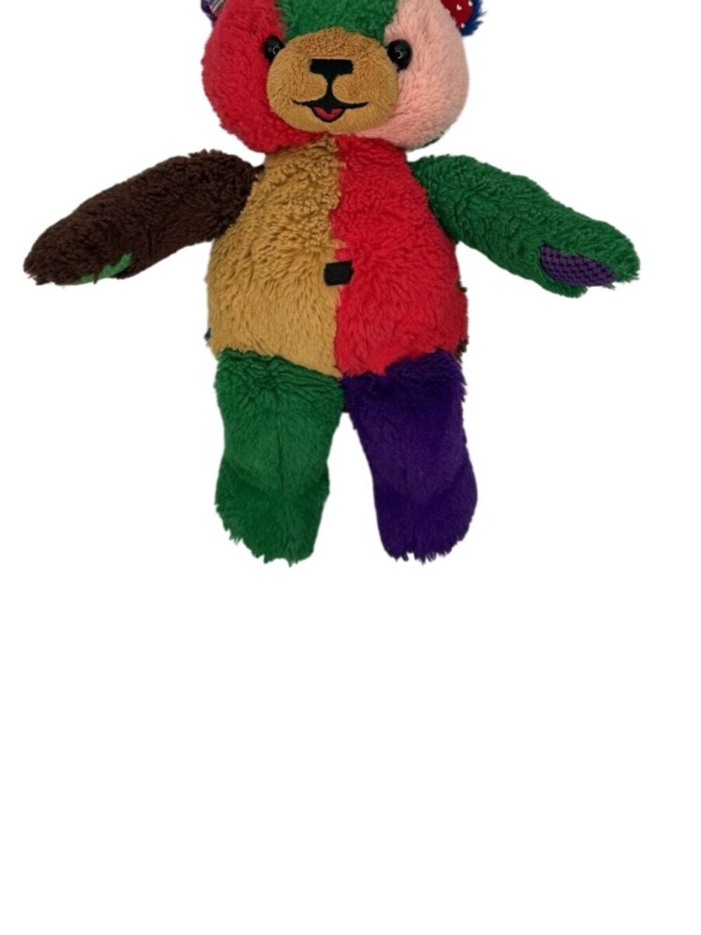 Vintage 1996 Peef Bear Christmas Teddy Bear Colorblock Plush 14" With Squeaker